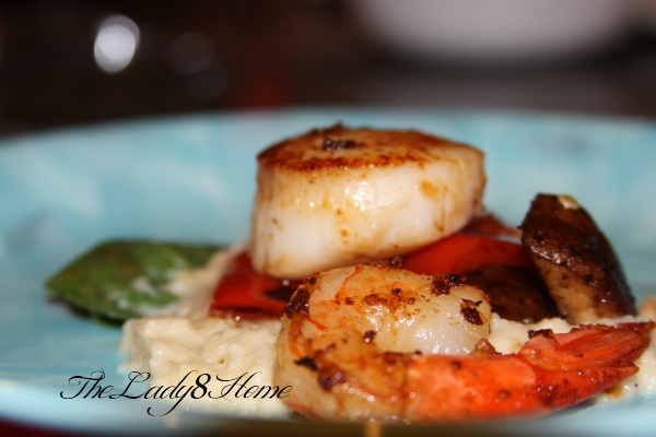 scallops with basil infused pear puree