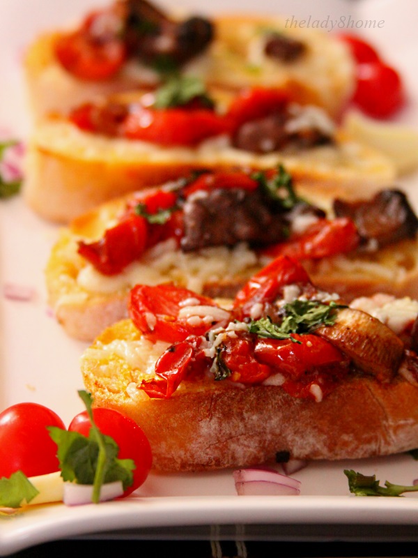 Mushroom and grape tomato bruschetta – The Lady 8 Home